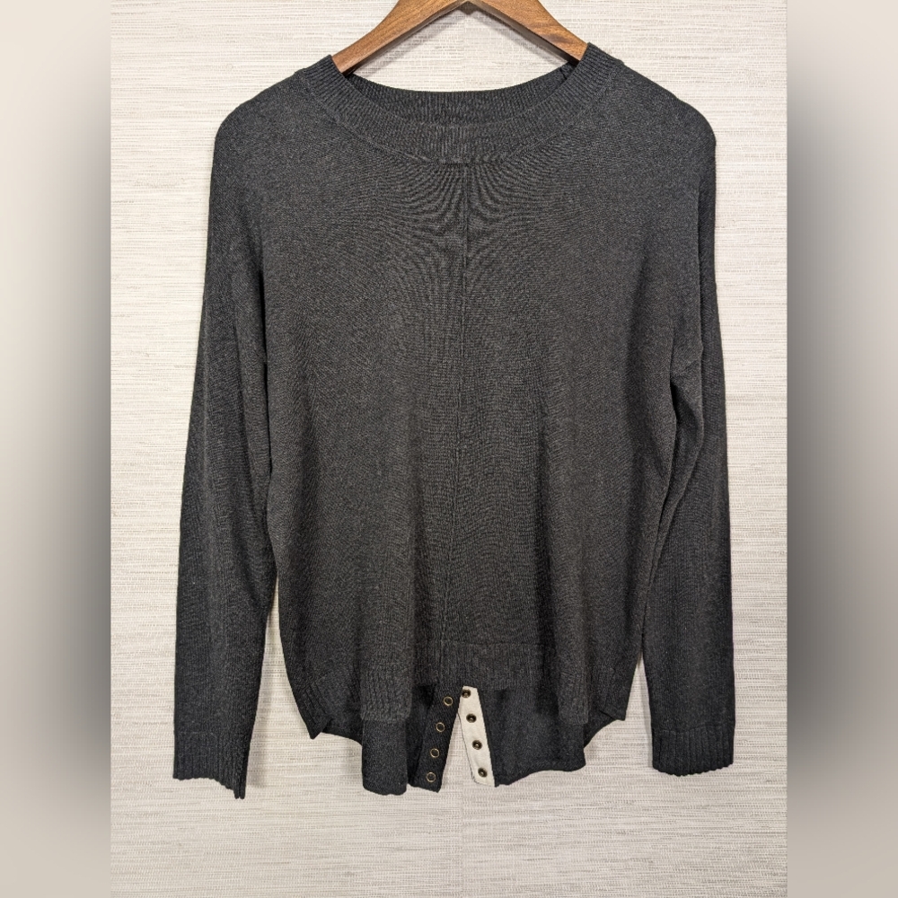 Lilla P Charcoal Grey Crewneck Lightweight Snap Bottom Detail Sweater S